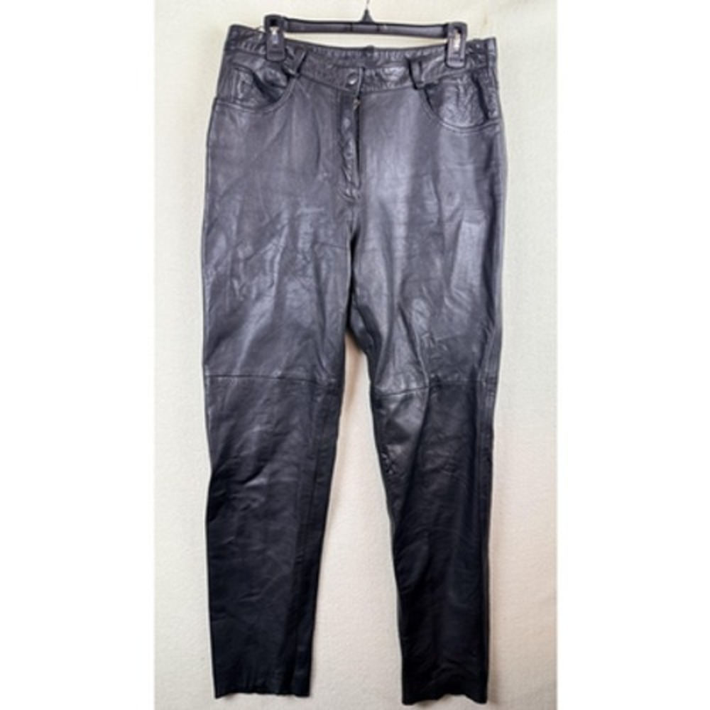 Leather Network Leather Pants Womens 14 Black Lined Straight Pockets High waist